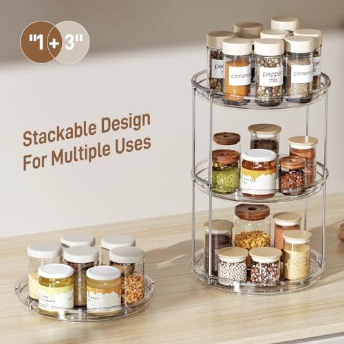 LAMU 3 Pack 2 Tier Lazy Susan Turntable Organizer 9.25'' Rotating Spice Rack Organization for Cabinet, Kitchen, Pantry, Countertop, Bathroom, Vanity, Medicine Cabinet Organizer, Clear - Image 6
