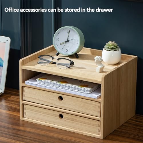 KIRIGEN Wooden Desk Organizer with 2 Drawers and Top Tray, Natural 3D2C-NA - Image 7