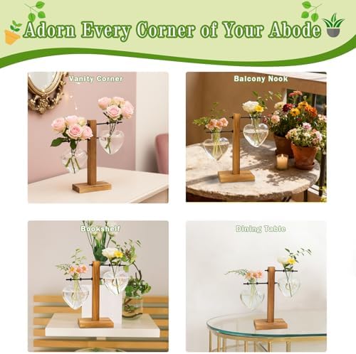 XXXFLOWER Plant Propagation Station Terrarium Wooden Stand 2 Love Bulb Vase - Image 6