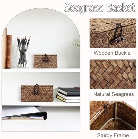 Hipiwe Mini Seagrass Basket Box with Lid Wicker Storage Bins, 4.3x 2.5x2.1" - Image 4