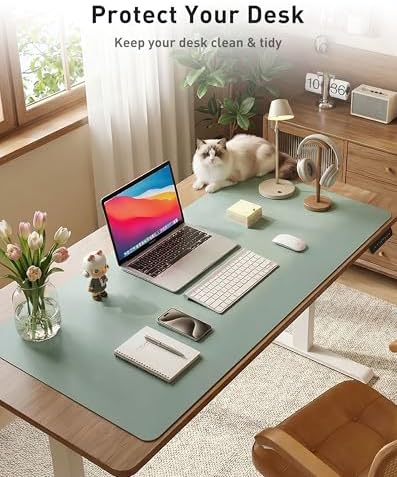 Aothia Faux Leather Desk Mat - Large Mouse Pad, Non-Slip PU Leather Blotter, Waterproof Writing Surface for Office and Home (Light Blue, 63" x 17") - Image 3