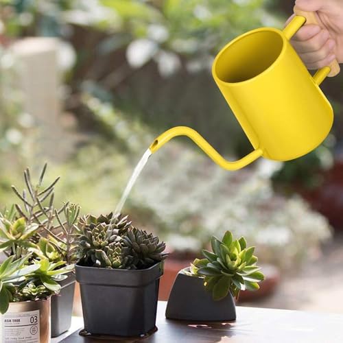 Watering Can Indoor Plants, 35 oz/1000 ml Metal Stainless Steel Watering Can Pot with Long Spout for Indoor House Plants Bonsai Outdoor Garden Flower Decorative (Yellow) - Image 2