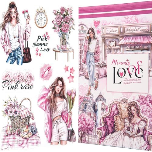 YagCu Journal Sticker Book, Moment of Love Scrapbook Stickers, Junk Journal Supplies, Pre-Cut Aesthetic Scrapbooking and Journaling for Women, Pink Decorative Ephemera Bullet Planner DIY Arts by YagCu