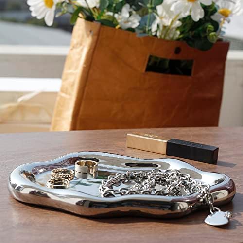 Jewelry Dish Trinket Tray for Women, Ring Dish Holder, Unique Cloud Shape Ceramic Plate Cute Things Vanity Aesthetic Room Decor Mother's Day Birthday (Silver) - Image 6