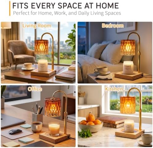 TOACSUCP Candle Warmer Lamp with 3 Bulbs, Adjustable Height Dimmable Candle Warmer with Timer, Compatible with Large Jar Candles, Candle Lamp with Charming Gift Box Ribbon for Her/Him (Amber Orange) - Image 5