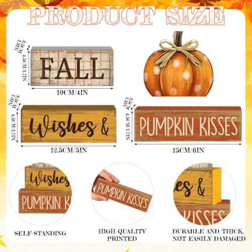 Moucuny 4 Pcs Fall Pumpkin Decor Fall Decorations for Home Wooden Pumpkin Decor Thanksgiving Table Centerpiece Rustic Autumn Stacked Block Signs Farmhouse for Harvest Party Home Kitchen - Image 3