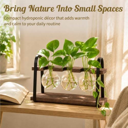 THYGIFTREE 3-Bulb Plant Propagation Station, Glass Vase Terrarium, Brown - Image 4