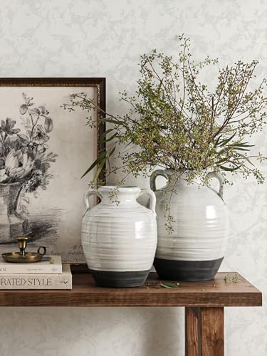 White Ceramic Vase with 2 Handles, 9.5 Inch, Farmhouse Rustic, Aurora White - Image 6