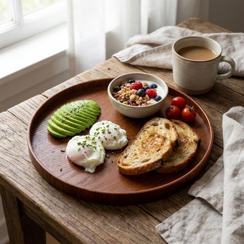 Round Trays Home Decor, 11.8" Large Round Wood Tray for Ottoman, Large Tray for Ottoman Coffee Table Candle Holder, Wooden Serving Decorative Trays for Home Kitchen Office Organizer - Image 4