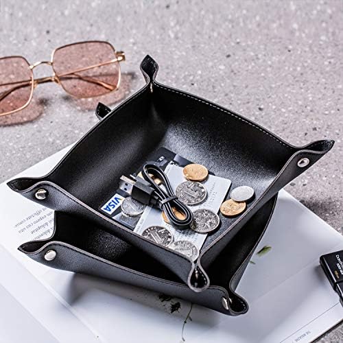 Leather Jewelry Valet Tray for Women and Man (Black-B) - Image 5