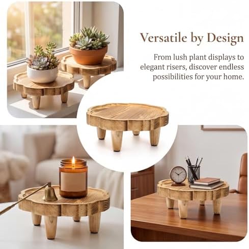 Covzoe 2 Pack Mini Wood Pedestal Stand, 8.5 Inch Small Plant Risers - Image 6