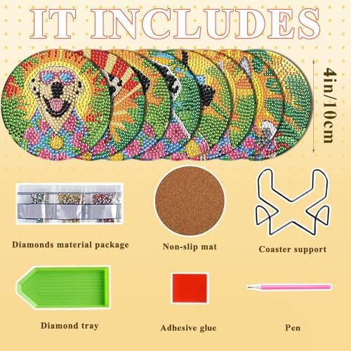 DOTSOPS 8 Pcs Dog Diamond Painting Coasters for Beginners with Holder 4 in - Image 2