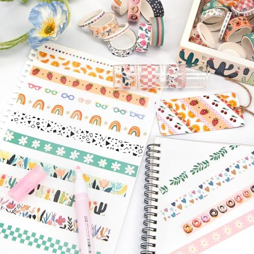 MOOKER 55 Rolls Holiday Washi Tape Set - Decorative Tape Seasonal Bohemian Colored Tape, Cute Washi Tapes for Journaling Supplies, Scrapbooking Supplies kit, Summer Scrapbook Supplies - Image 4