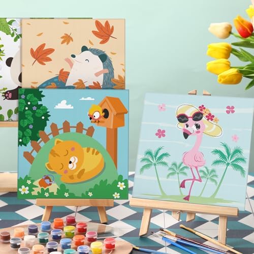 Affrolling 12 Pcs Pre Drawn Canvas for Painting for Adults 8 x 8 Inch Canvas Painting Kits Stretched with Drawing Ready to Paint Beginner Artists Date Night Party Supplies(Animals) - Image 2