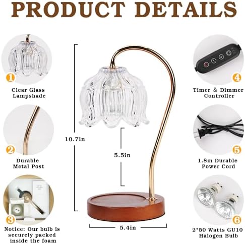 Funistree Flower Candle Warmer Lamp with Timer, Dimmable Candle Lamp Warmer, Christmas Birthday Gifts for Women Mom Her, Housewarming Home Decor, Lotus Wax Warmer for Yankee Candles - Clear Lily - Image 3