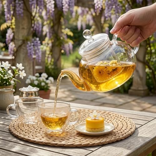 600ml (20.3oz) Borosilicate Glass Teapot with Removable Glass Infuser, Stovetop Safe Clear Tea Kettle for Blooming Tea & Loose Leaf Tea - Image 6