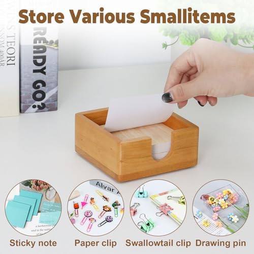 MultiBey Cherry Wood Sticky Note Holder, Self -Sticky Note Pad Holder, Thicked Wooden Post it Note Dispenser Memo Pad Holder, Desktop Accessories Organizer for Office School Home - Image 5