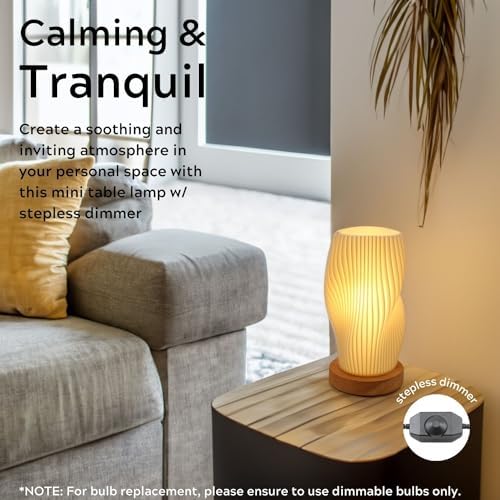 Dimmable Small Table Lamp with Rotary Switch, Striped Bedside Night Light - Image 3