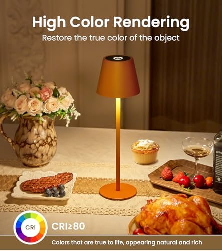 3 Pack Cordless Table Lamp, Portable Battery Operated Lamp with 3 Color Temps and Stepless Dimming, Rechargeable Table Lamp for Dinner, Desk, Cafe, Outdoor (Orange) - Image 4