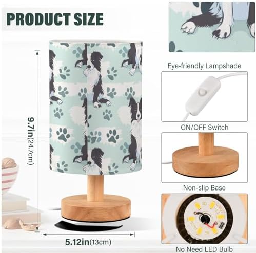 Fustylead Lovely Border Collie Dog and Paw Print Bedside Table Lamps with USB Port for Bedroom Lamp Accent Table Lamp Small Nightstand Lamp Linen Shade Decorative Lamps for Kids|Reading|Dome|Home - Image 4