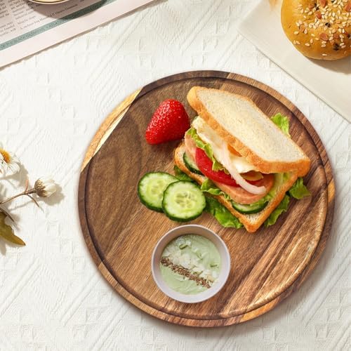 11.5 Inches Round Acacia Wood Tray, Decorative Serving Tray for Home Decor, Coffee Table, Kitchen, Dining Room, Candle Tray, Appetizer Board - Image 6
