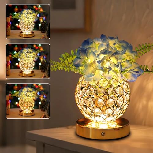 Blue Artificial Hydrangea Flower Lamp, 3 Color Dimmable Touch Control Night Light, Christmas Birthday Gifts for Women, Artificial Hydrangea Flower Table Lamp Decor for Bedroom Bar Coffee Shop Wedding by Hibeauti