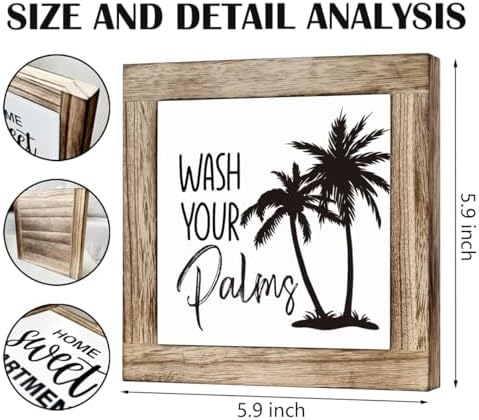Wooden Box Sign for Bathroom Decor - Farmhouse Tabletop Washroom Decor, Tropical and Coastal Style - B6-68 Wash Your Palms Sign - Image 2
