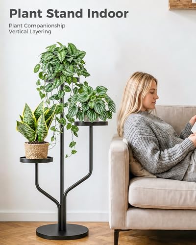 Bamworld 3 Tier Plant Stand Indoor Outdoor Metal Plant Shelf for Multiple Plants Pots Black - Image 4