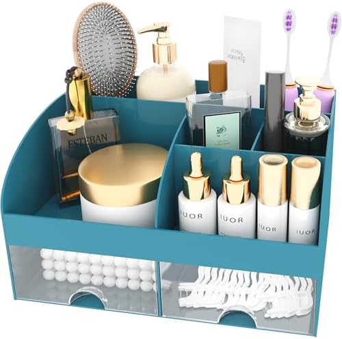 Makeup Organizer with Drawers, Cosmetic Storage for Dresser Vanity and Bathroom Countertop, Beauty Holder for Lipstick Brush, Skincare Organizer for Vanity, Cosmetic Display Case (Dark Green) - Image 2