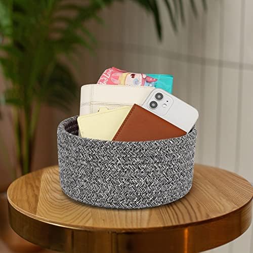 ABenkle 2 Pack Small Baskets, Cotton Rope Woven Basket, Cute Mini Tiny Storage Baskets, Decorative Boho Basket for Nursery Living Room Bedroom Shelf, Empty Gift Basket - Mixed Grey - Image 3