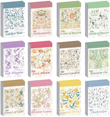 12 Sets 600 Sheets Vintage Floral Stickers, Aesthetic Sticker Book for Journaling, Different Flower Themes Scrapbook Supplies Ideal DIY Decorative Gifts for Women Girls Adults Teens Junk Journal by emmoolife