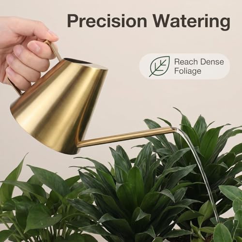 50.8 oz Watering Can Indoor Plants Stainless Steel Plant Waterer Watering Pot Sprinkle Pot Garden Flowers Plants Flower Tool Gold Watering Can with Long Spout (1500ml) - Image 5