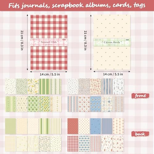 BESARME 60 Sheets Scrapbook Paper 5.5×8.3 in Double Sided Floral - Image 2