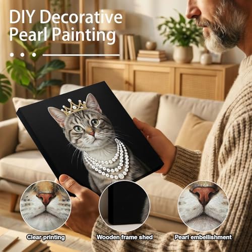 LQCrafK DIY Pearl Art Painting Handcraft Kit for Adults Beginners with Tools and Framed Painting, Creative Design,Self-Adhesive, Healing Stress-Relieving Home Wall Decoration-Royal Cat - Image 2