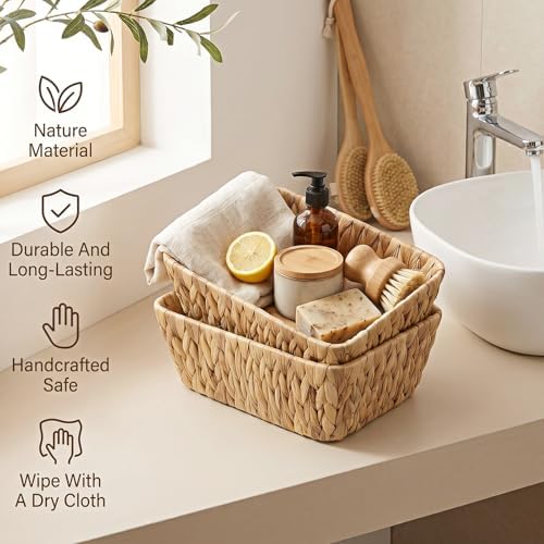 2 Pack Water Hyacinth Storage Baskets, 2 Size Small Wicker Baskets - Image 5