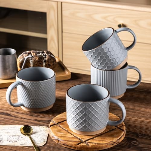 GBhome 12 OZ Stackable Coffee Mugs Set of 4, Ceramic Coffee Cups Set - Image 5