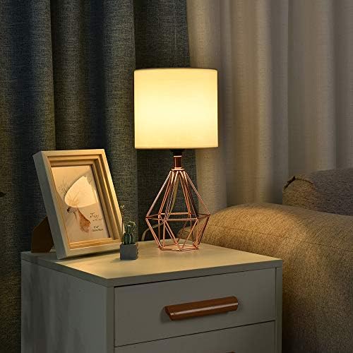 Rose Gold Bedside Table Lamp,Modern Small Desk Lamp with TC Fabric Shade Geometric Metal Base for Kids Living Room Bedroom Nightstand - Image 5