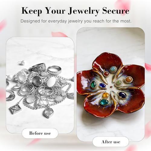 SEEDUSTRY Ceramic Jewelry Tray, Petal Ring Dish, Small Ceramic Jewelry Trinket Holder, Desktop Decoration, Dainty‌ Plate for Rings, Earrings, Necklace, Gifts for Mother Girlfriend Daughter Sister - Image 3