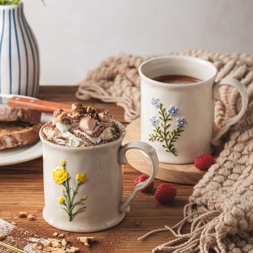 Ceramic coffee Mugs, Set of 1 Yellow Flower - 16oz, Hand-Painted, Microwave heating and dishwasher cleaning available, Ideal for Daily Brews - Image 3