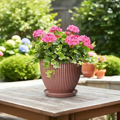 8 Inch Ceramic Flower Pots, Plant Pots Indoor with Drainage Hole and Saucer, Round Flower Pot for Indoor Plants, Decorative Modern Planter, Garden House Decor, Gardening Gifts, Rust Red - Image 4