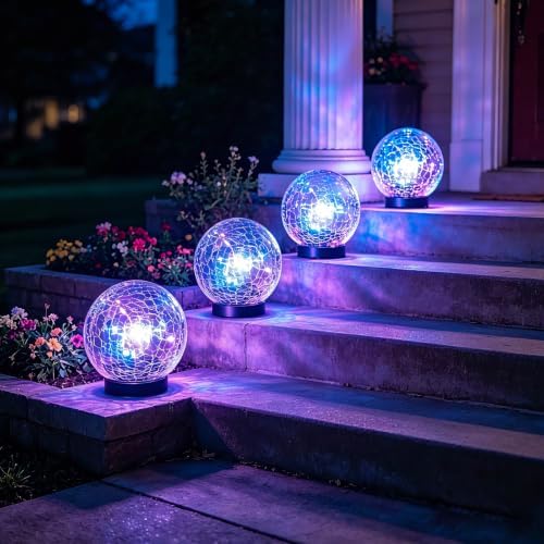 4 Pack 4.72" Multicolor Solar Power Cracked Glass Orb Light Outdoor by GVSHINE