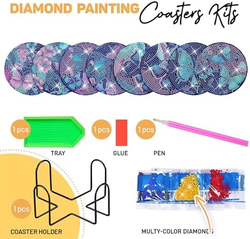 8 pcs Diamond Painting Coasters | Diamond Art Coasters | Blue Butterfly Diamond Art Painting | Perfect Art Craft Gift for Butterfly Lover, Dad, Mom, Grandparents, Brother, Sister. - Image 2