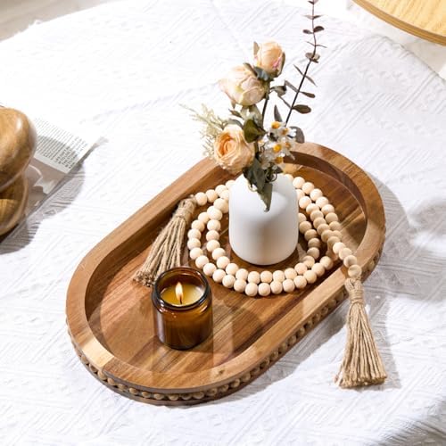 Decorative Oval Acacia Wood Tray for Coffee Table Home Decor - Image 4