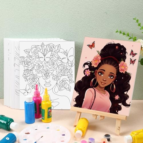 Ctosree 12 Pcs Pre Drawn Canvas for Painting,Charming Lady,8 x 10 Inch - Image 2