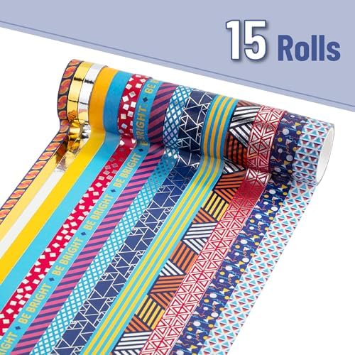 Mr. Pen- Washi Tape Set, 15 Rolls, Assorted Sizes, Metallic Foil - Image 2