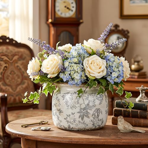 Vintage Planter Large Ceramic Plants Pot Grey Tea Leaves - Image 4