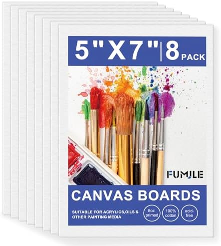 5x7 Inch Canvas Boards for Painting, 8 Pack Primed Acid-Free Blank Canvas Panels, Mini Canvas for Beginners & Artist, Small Canvases for Painting for Classroom and Painting Parties. by FUMILE