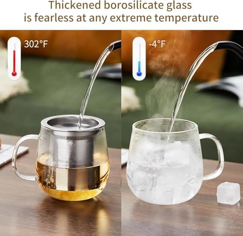 DOPUDO Glass Tea Cup with Infuser and Lid, 34oz/1000ml Large Borosilicate Teacup, Clear Mug for Loose Leaf Blooming Tea, Dishwasher Safe - Tea Maker Gift for Birthday - Image 5