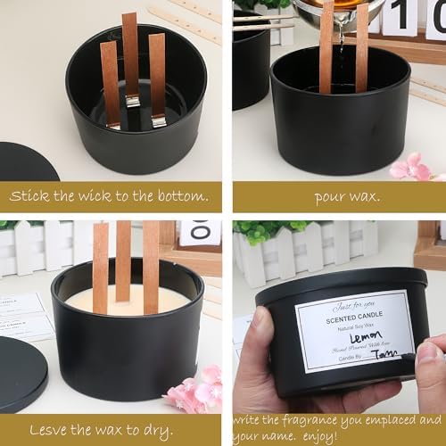 MILIVIXAY 6 Pack 24 oz Candle Jars with Metal Lids and Candle Making Kits - 3 Wick Candle Jars, Bulk Matte Black Thick Glass Containers for Large Candles - Spice, Powder Container. - Image 6