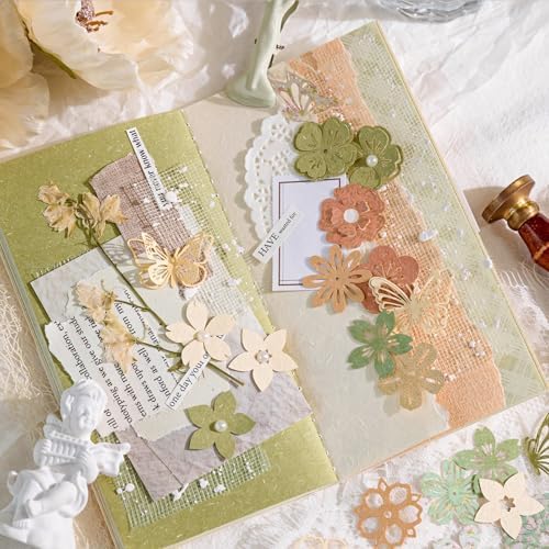 300PCS Vintage Scrapbook Paper Textured Journaling Scrapbooking Supplies Kit Hollow Out Decorative Craft Paper Assorted for Bullet Junk Journals Card Making Craft DIY, Encounter Garden - Image 3